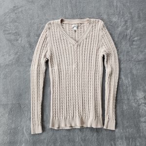 Croft & Barrow Cream Cable Knit Long Sleeve V-Neck Sweater